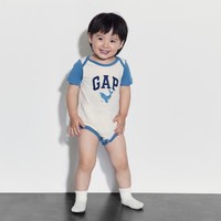 Gap 盖璞 婴儿2024夏季logo撞色纯棉短袖连体衣儿童装包屁衣505583