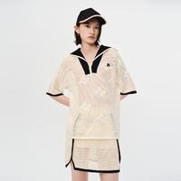 H'S 夏季新款时髦镂空提花设计感100%棉女士针织衫