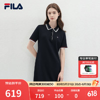 FILA 斐乐女子织连衣裙2024夏季时尚休闲翻领短袖裙子 传奇蓝-NV 180/96A/XXL