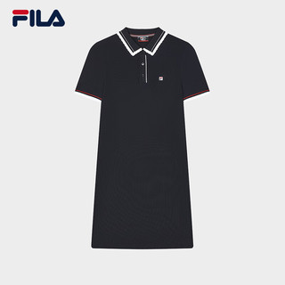 FILA 斐乐女子织连衣裙2024夏季时尚休闲翻领短袖裙子 传奇蓝-NV 180/96A/XXL