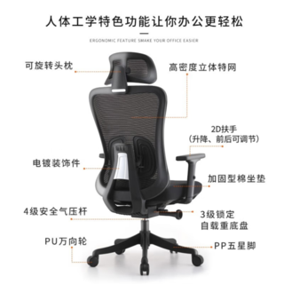 人体工学椅电脑椅子  F182-01-黑+海绵座垫