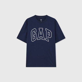 GAP男装2024夏撞色logo圆领短袖T恤纯棉上衣544465 180/100A(XL)亚洲尺码 海军蓝