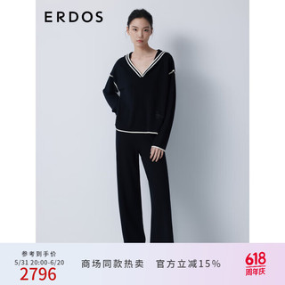 ERDOS 早春精纺厚款烫贴落肩袖宽松针织连帽女套衫羊绒衫 黑 165/88A/L