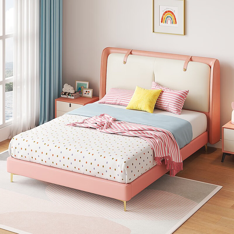 女孩儿童床 粉色糖块软包床 1.2米