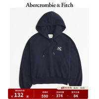 ABERCROMBIE & FITCH女装 美式复古碎花logo辣妹百搭连帽套头抓绒卫衣 340125-1 海军蓝 XS (160/84A)