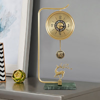 格智2024新款新中式黄铜座钟家用台式时钟客厅钟表摆件创意立式表坐钟 黄铜框-大理石底座-品牌机芯