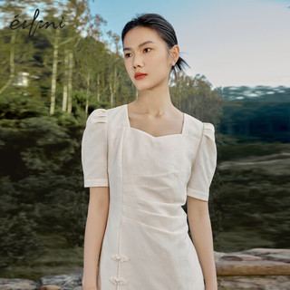 伊芙丽（eifini）连衣裙女2024春装精致设计感新中式国风旗袍裙子 乳白 130