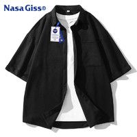NASA GISS 短袖衬衫男夏季潮流衬衣宽松休闲男士上衣外套 黑色 XL