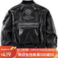 VIP飞行潮牌2024春季皮衣男飞行员皮夹克痞帅机车服宽松机能工装外套 黑色 M