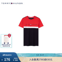 TOMMY HILFIGER 24春夏童装男纯棉经典字母休闲撞色短袖T恤TH2212056 红藏青拼色002 10/140cm
