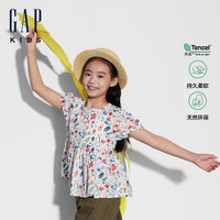 Gap女童2024夏季兰精天丝花卉满印短袖衬衫儿童装上衣466316 多色组合 140cm(10-11岁) 亚洲尺码