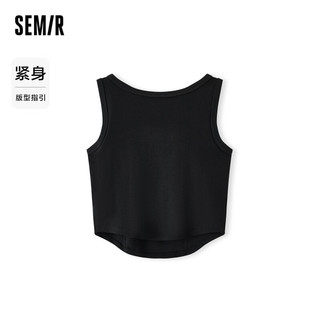 森马（Semir）背心女短款紧身字母2024夏季圆领上衣显瘦100324102001 M 黑色90001