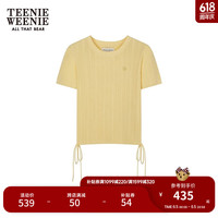 Teenie Weenie小熊2024年夏季圆领短袖针织T恤少女感抽绳设计 黄色 170/L