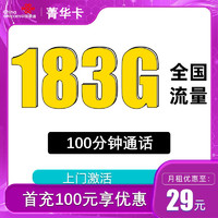 中國聯通 菁華卡29元183G全國流量不限速100分鐘