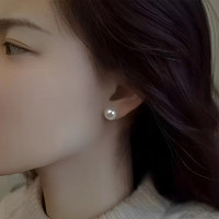 珥柒 韓式簡約復古925銀珍珠耳環氣質耳釘輕奢女耳飾 6mm