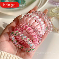 HALO GIRL ins风电话线发圈头绳女高弹力扎头发橡皮筋可爱不小众发绳 T-仙女粉系-随机(1根)