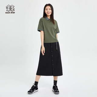 KOLON SPORT可隆女子SECO科技吸湿弹力宽松短袖POLO衫 军绿色KH 180/2XL