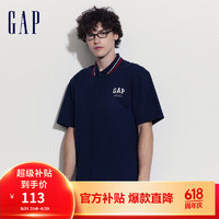 Gap 盖璞 男女装2024夏季新款logo撞色翻领短袖T恤运动通勤polo衫465661 海军蓝 170/92A(M)亚洲尺码
