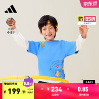 adidas 阿迪达斯 奶龙联名休闲运动上衣长袖T恤男小童春季阿迪达斯 蓝/汉玉白 110CM