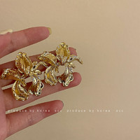 MOEFI 茉妃 925銀針不規則花朵耳釘韓國新款花朵金屬簡約法式復古冷淡風耳飾 不規則花朵耳釘
