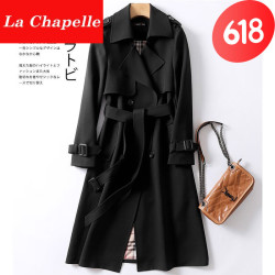 lachapelle拉夏贝尔风衣女中长款2022秋冬季新款韩版大i码时尚英伦风