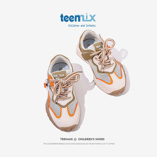 天美意（TEENMIX）天美意童鞋儿童运动鞋季网面跑步鞋女童鞋子软底大童潮 桔色 单层  26码