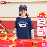 Levi's 李维斯 童装24年春男女童长袖T恤儿童假两件上衣 深靛蓝 120/60(6)