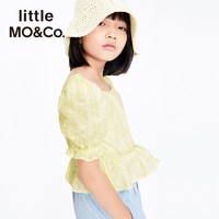 Little MO&CO. little moco童装儿童夏装女童甜美方领短袖花边上衣女孩泡泡袖