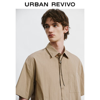 URBAN REVIVO 男休闲街头感链条装饰微褶开襟衬衫 UML240049 卡其 L