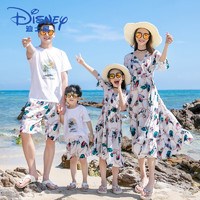 迪士尼（Disney）海边度假亲子装一家三口沙滩裙母女装高端洋气雪纺连衣裙一家四口 羽毛印花 男宝100