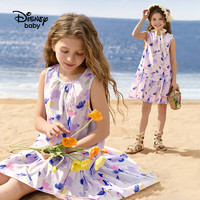 迪士尼童装女童梭织浪漫短袖连衣裙2024夏季儿童时尚公主六一儿童节 紫色插画（背心款） 140