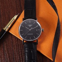 TISSOT 天梭 新款 魅时系列1853瑞士全自动机械表 黑盘皮带T109.407.16.051.00