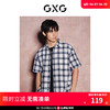 GXG 男装    格纹设计休闲复古翻领短袖衬衫男士上衣 24年夏季新品 灰白格 175/L