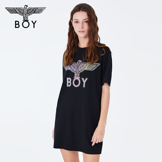 BOY LONDON夏24女渐变logo印花烫钻宽松休闲百搭连衣裙W17001 黑色 L