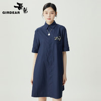 哥弟【GD】2024夏季新款精致钉珠设计短袖纯棉连衣裙1500511 靛蓝 L (4码)