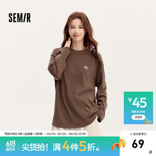 Semir 森马 梅花系列长袖T恤女中长款纯棉印花2024秋季 深咖啡50954 160/84A/M