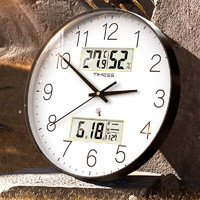TIMESS 挂钟客厅钟表挂墙家用电波钟2024款闪波万年历温湿度时钟36cm