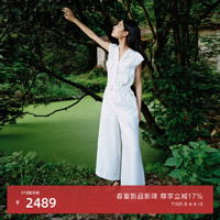 edition连体裤女2024夏季帅气中性风无袖衬衫亚麻工装连体衣 漂白色 M/165