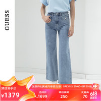 GUESS24年夏季女士通勤口袋设计百搭阔腿纯色牛仔裤-YO1D6005 MBL-深蓝色 24