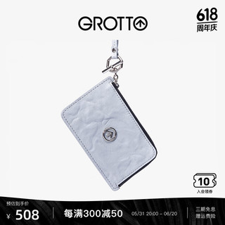 GROTTO 个乐 23年新款意大利绵羊皮褶皱真皮箭头标系带卡包礼物 雾蓝 均码