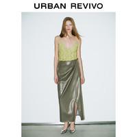 URBAN REVIVO UR2024春季女装高街气质设计感褶皱开叉系带半裙UWJ540004 橄榄绿 S