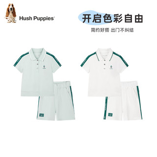 暇步士（Hush Puppies）童装儿童套装2024夏装女童短袖POLO衫短裤套装呵护抑菌舒适 本白 120cm