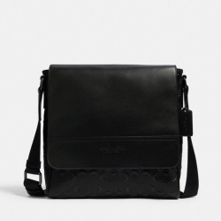 coach蔻驰男士翻盖邮差包houston浮雕印花logo单肩斜挎包