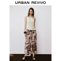 URBAN REVIVO 女士复古晕染印花气质扭结开衩半裙 UWH540032 灰粉色 S