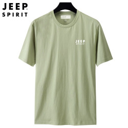 jeepspirit吉普t恤男短袖夏季半袖纯棉重磅休闲上衣打底衫男装果绿3xl