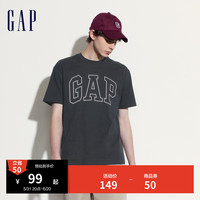Gap夏季男女装2024夏撞色logo圆领短袖T恤纯棉544465 黑灰色 170/92A(M) 亚洲尺码