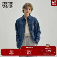 Teenie Weenie小熊2024年夏季牛仔衬衫美式复古时髦长袖衬衣女 中蓝色 160/S