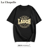 La Chapelle 短袖t恤男夏季新款港风潮牌高街宽松卡通印花情侣体恤衫打底上衣 黑色 2XL