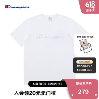 Champion刺绣草写logo短袖T恤 白色 M