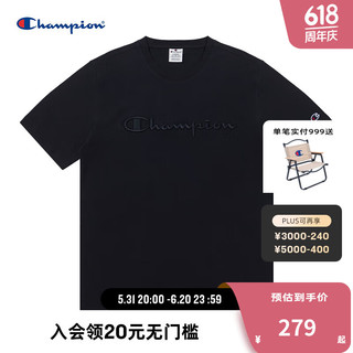 Champion刺绣草写logo短袖T恤 黑色 XL